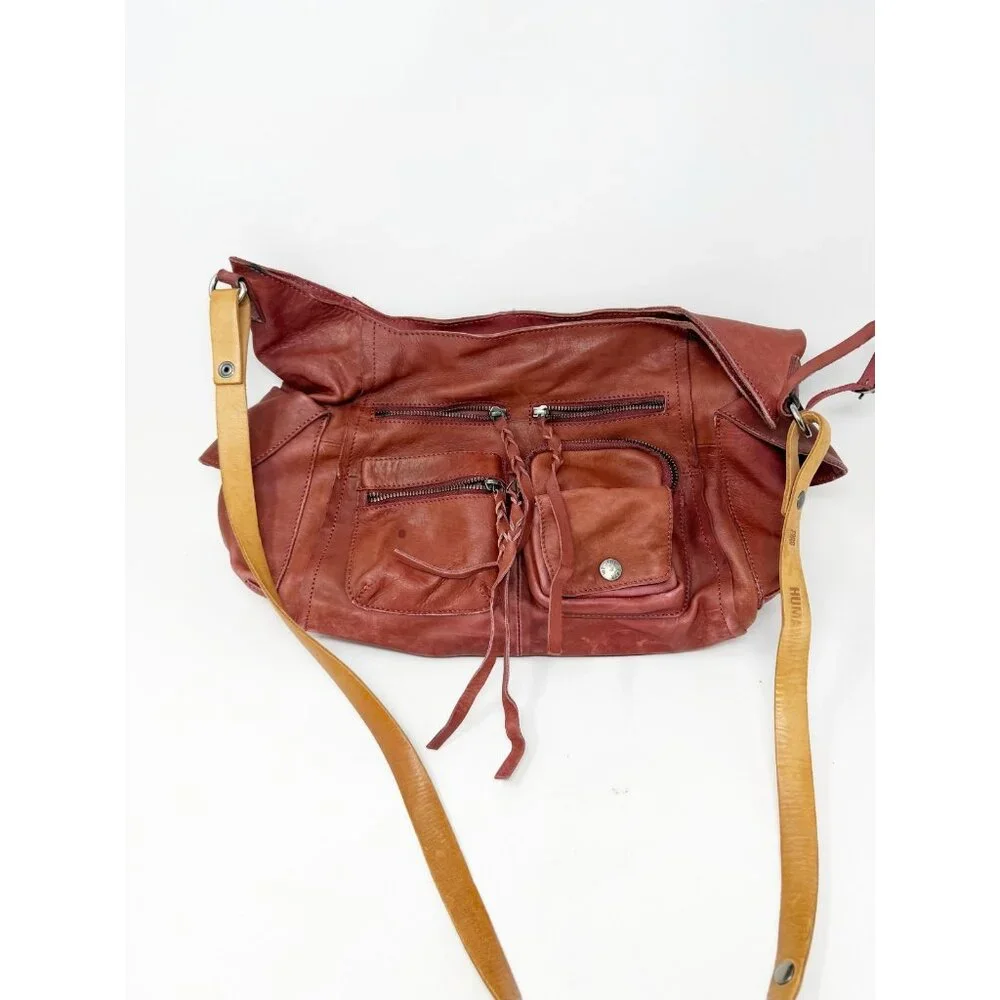 We The Free Free People Ledger Leather Crossbody Bag‎ Purse Crimson Red One Size